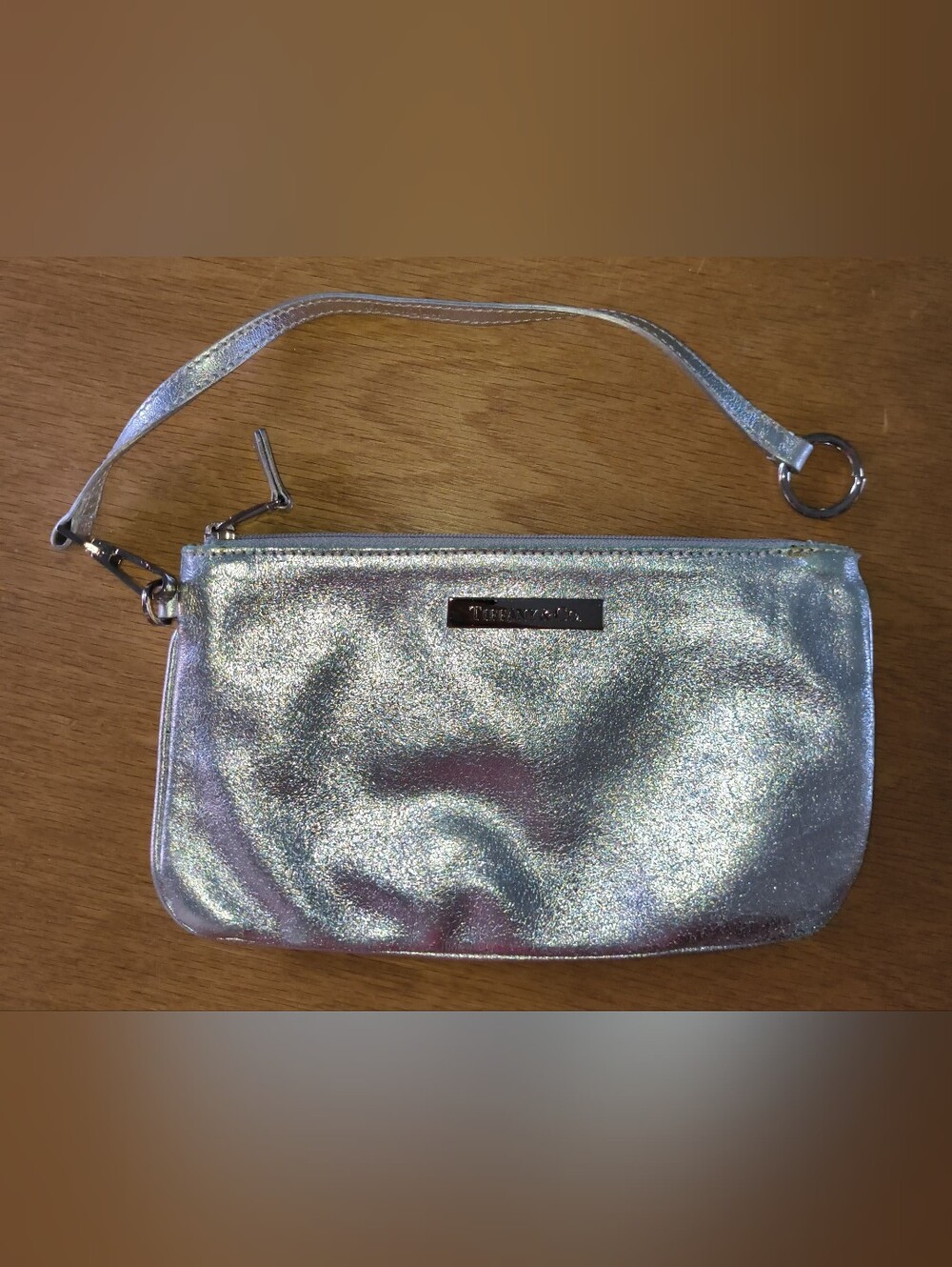 Tiffany & Co. Leather Silver And Tiffany Blue Zipper Clutch Detachable Strap